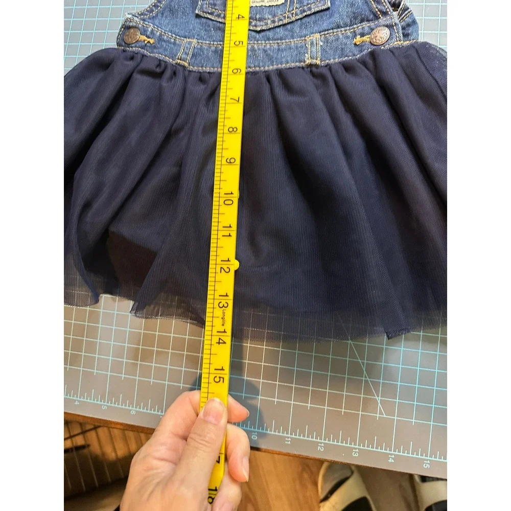 OshKosh Bgosh Navy Blue Denim Taffeta Tulle Overall Dress 12M